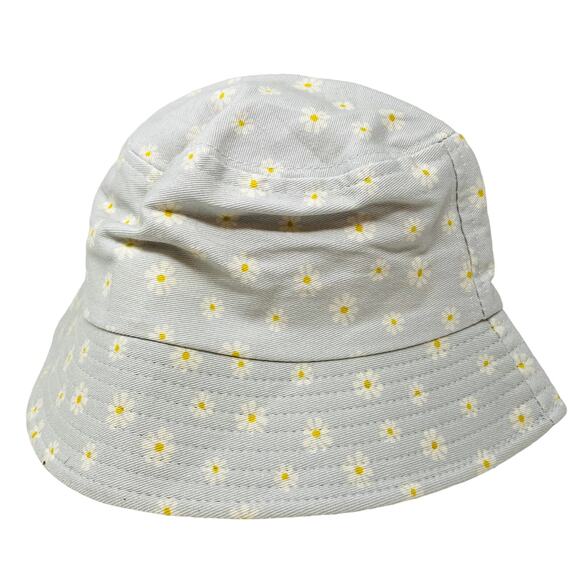 Daisy Print Mini Bucket Hat Denim Chambray Blue Yellow - Picture 1 of 3